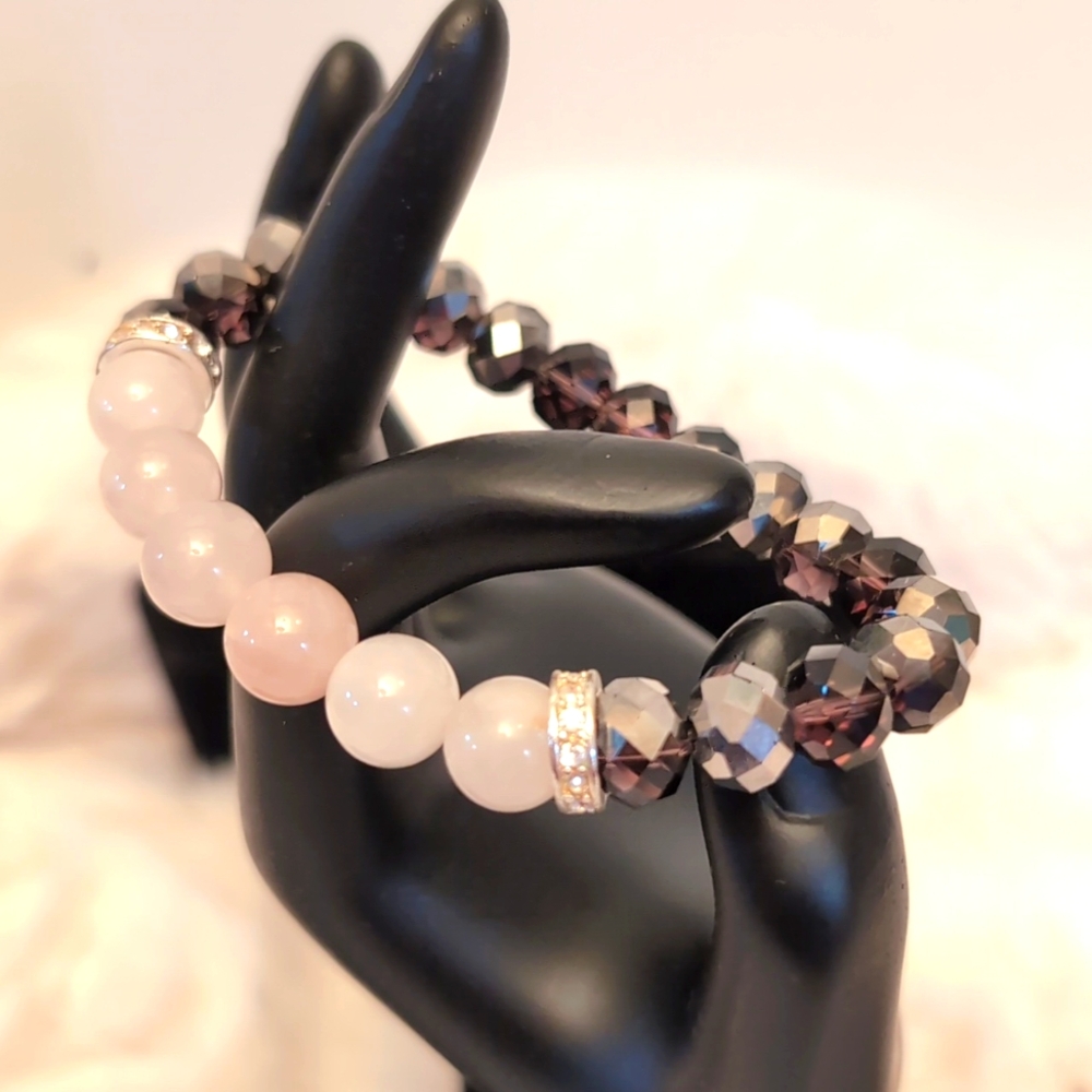 Avon| I Wish You Beaded Bracelet-LOVE- Pink Stone and Black Crytals Beads